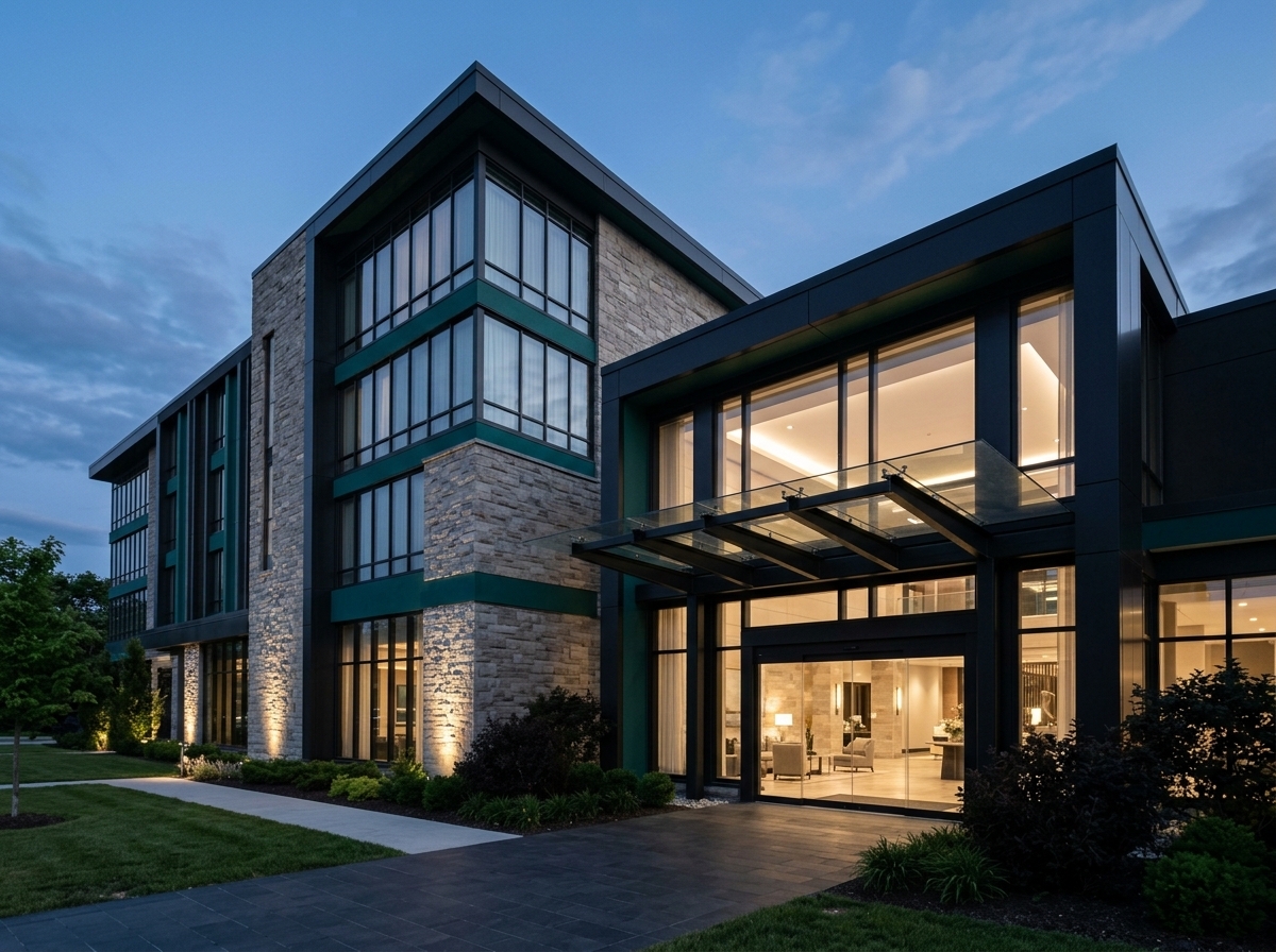 Hotel property at dusk